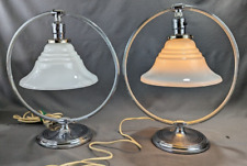 Vintage PAIR Chrome Chase Art Deco Table Lamps Cased Glass Shades Working picture