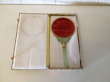 Vintage Possibly Antique Chinese Jade & Cinnabar Mirror in Presentation Box  picture