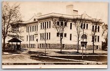 New Lisbon Wisconsin~High School Building~Belfry Gone~Gazebo~1909 RPPC picture