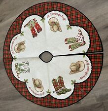 Unique Two Sided Southern Theme Cowboy Hat and Boots Christmas tree Skirt picture