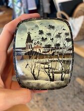 Vintage Russian Lacquer Hinged Box Fedoskino Style Winter Church Painted picture