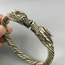 Chinese Exquisite Rare Collectible Silver Tibet Handwork Dragon Amulet Bracelet picture