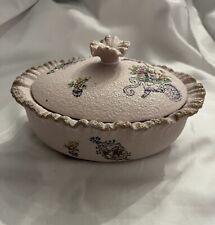 Antique Northwood ? Pink Floral Covered Textured Bisque Vanity Box/Bowl *FREE SP picture