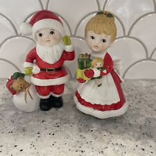 Homco Vintage Santa Mr. & Mrs. Claus Ceramic Figurines Cute Holiday Decor 5401 picture