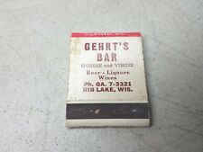 Gehrts Bar Gordie And Virgie Rib Lake Wisconsin Vtg Advertising Matchbook Cover picture
