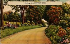 Conway Massachusetts MA Greetings Scenic Road Linen Vintage Postcard  picture