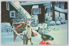 Postcard New York Ardsley Water Wheel Inn Christmas Tree Reindeer Santa Sleigh picture