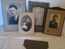 Lot of 4 Antique Photographs Couple Men Boys Cardboard Folders Easel Black White picture