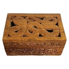 Handcarved Indian Wood Keepsake Box Wood Carved Serpent Box Vintage 80s Retro picture