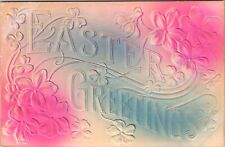 Airbrushed Easter Postcard Large Letter Easter Greetings and Flowers picture