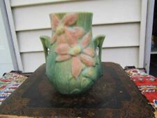 Roseville Pottery Clematis Flowers Green Double Handled Vase 103-6