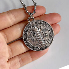 Saint St Benedict Medal Charm Pendant Stainless Steel Crucifix Cross Necklace picture