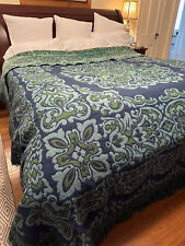 BELLISIMO COLLECTION Blue Green cotton tapestry fringed Bedspread KING Italy picture