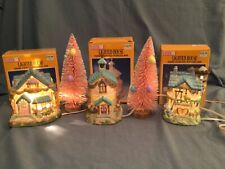 Vtg Set of 3 Easter Houses Porcelain Hand Painted Lighted in Boxes Fabri-Center  picture
