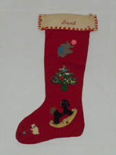 VINTAGE 1951 FELT WOOL DOUBLE SIDED CHRISTMAS STOCKING WITH APPLIQUE NAME DAVID picture