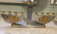 Oppenheim Menorah Moveable Candle Wing 24k Gold & Silver Plated Modernist Israel picture