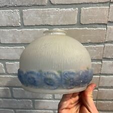 Vintage c1930s Art Deco Frosted Blue Flowers Textured Ceiling Light Lamp Shade F picture