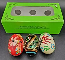 (3) Vtg Polish Pisanka's Hand-painted Wooden Easter Eggs picture
