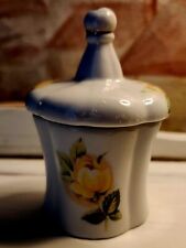 Vintage Porcelain Yellow Rose Trinket Box Mini 3.5 Inches With Gold Rare Find picture