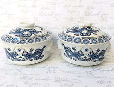 Set Of 2 Vintage Chinese Ceramic Bowl w cover Hand paint Blue Dragon H-265 picture