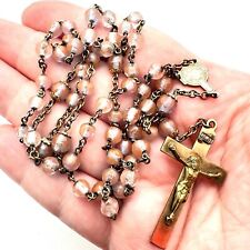 Antique c. 1900 Saphiret Glass Bead Gold Filled Rosary Necklace picture