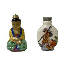 2 x Chinese Porcelain Snuff Bottle People Figure Graphic ws1259 picture