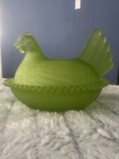 HARD TO FIND INDIANA GLASS COMPANY ? SATIN/FROSTED GREEN LIME GREEN HEN ON NEST picture