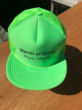March Of Dimes Snapback Trucker Cap Trucker Hat STAINED Vintage Neon Green picture
