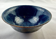Vintage Deep Blue Glazed Handmade USA Art Stoneware Pottery Trinket Dish Bowl picture