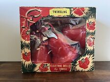 Vtg Timco 3 Red Plastic TWINKLING Bell Lights Flocked Decor 5 INCH 1950’s picture
