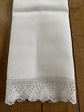 Vintage White Crocheted Lace Edge Huck Cotton Hand Towel ~ 15” x 36” ~ Beautiful picture