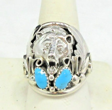 Native American Bear Ring Size 13 Navajo Signed RB Turquoise Sterling Silver 118 picture