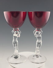 Set of 2 Cambridge Art Deco Cordial/Wine Glasses Red Carmen Nude Stems 2 ozs picture