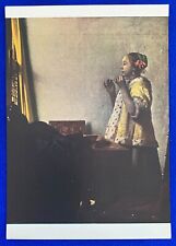 Vintage 1950s Johannes Vermeer Woman With a Pearl Necklace Painting Art Postcard picture