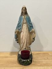 FAB OLD VINTAGE CHIPPY Blue 14” BLESSED VIRGIN MARY Chalkware STATUE w/ Candle picture