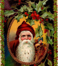 1910 ANTIQUE SANTA CLAUS IN BROWN & HAT ROBE POSTCARD MADE IN GERMANY CHRISTMAS picture