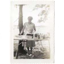 Vintage Photo Grandma Cooking On Camping Trip Lake Shelton CT Snapshot 1950s picture