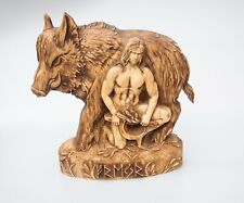 Nordic God Freyr Sculpture - Ash Wood Tabletop Decor for Good Luck and Abundance picture