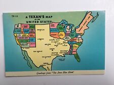 A Texan’s Map of the USA, TEXAS Map Vintage Chrome Postcard picture