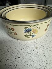 Vintage KOBE Nesting Bowls Set of 3 Porcelain Enamel on Steel (No Lids) FLORAL picture