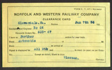 Norfolk & Western Railway Clearance Card 1936 picture