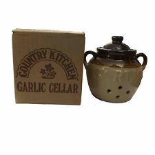New Open Box Country Kitchen Ceramic Brown Garlic Cellar/ Keeper. NOB. picture