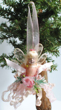 Vintage Pink Rose Fairy  Hanging Ribbon Skirt Holiday Seasonal Ornament Mini picture