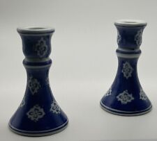 Pair of Vintage Silvestri Candle Holders-Blue & White 4 3/4”tall picture