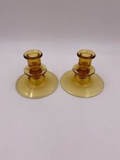 VNTG  1970s Indiana Amber glass Candlestick Holders (pair) picture