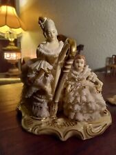 antique figurine porcelain lace dresden baby girl mother child german harp music picture