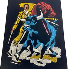 Vintage Matador Bull Fighting Black Velvet Painting Framed 21x27 picture