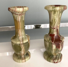 Lot of 2 Vintage Onyx Marble Natural Stone Bud Vase Neutral Earth Tones picture