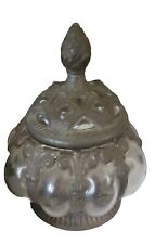 Vintage Large Silver-Tone Brass Caged Blown Bubble Glass Apothecary Lidded Jar picture