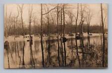 Flooded Michigan River Scene RPPC Antique Photo Postcard AZO 1910s picture